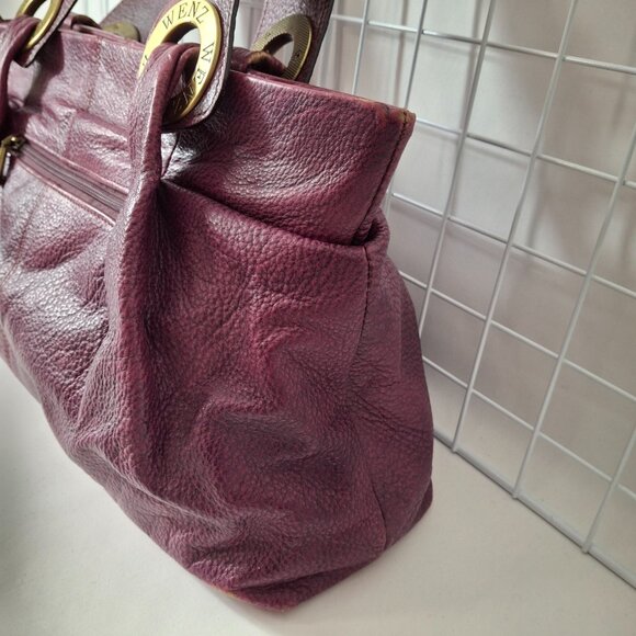 Vintage Wenz Mauve Leather Shoulder Bag Unique Design Zipper Close Large Grommet - Picture 6 of 16